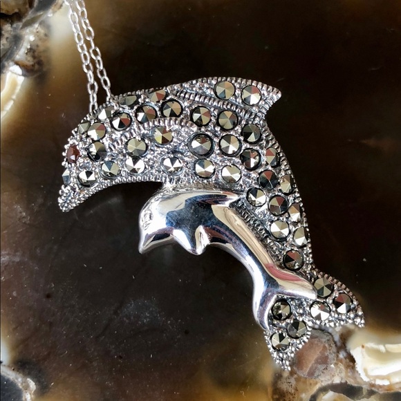 Garnet & Marcasite Addison Lane Dolphin Pendant - Picture 3 of 7